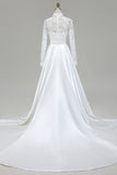 Ivory Lace A-Line High Neck Wedding Dress with Long Sleeves