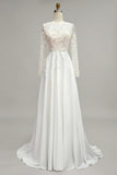Ivory A Line Lace Long Sleeve Wedding Dress