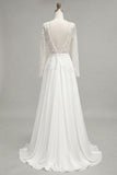 Ivory A Line Lace Long Sleeve Wedding Dress