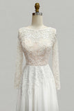 Ivory A Line Lace Long Sleeve Wedding Dress