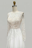 Ivory A Line Lace Long Sleeve Wedding Dress