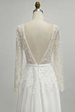 Ivory A Line Lace Long Sleeve Wedding Dress