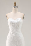 Strapless Ivory Mermaid Lace Long Wedding Dress