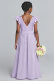 Lilac V-Neck A-Line Junior Bridesmaid Dress with Bow