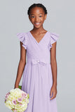 Lilac V-Neck A-Line Junior Bridesmaid Dress with Bow