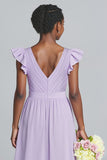Lilac V-Neck A-Line Junior Bridesmaid Dress with Bow