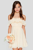 Apricot A-Line Cold Shoulder Short Junior Bridesmaid Dress with Ruffles