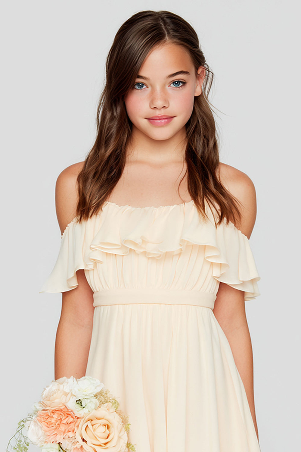 WEDTREND Women Apricot Short Junior Bridesmaid Dress with Ruffles A Line Cold Shoulder Chiffon Wedding Guest Dress WEDTREND Women Apricot Short Junior Bridesmaid Dress with Ruffles A Line Cold Shoulder Chiffon Wedding Guest Dress