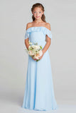 Sky Blue Off The Shoulder Chiffon A-Line Junior Bridesmaid Dress