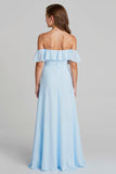 Sky Blue Off The Shoulder Chiffon A-Line Junior Bridesmaid Dress