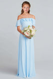 Sky Blue Off The Shoulder Chiffon A-Line Junior Bridesmaid Dress