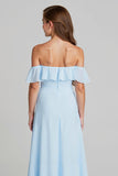 Sky Blue Off The Shoulder Chiffon A-Line Junior Bridesmaid Dress