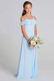 Sky Blue Chiffon A-Line Cold Shoulder Junior Bridesmaid Dress