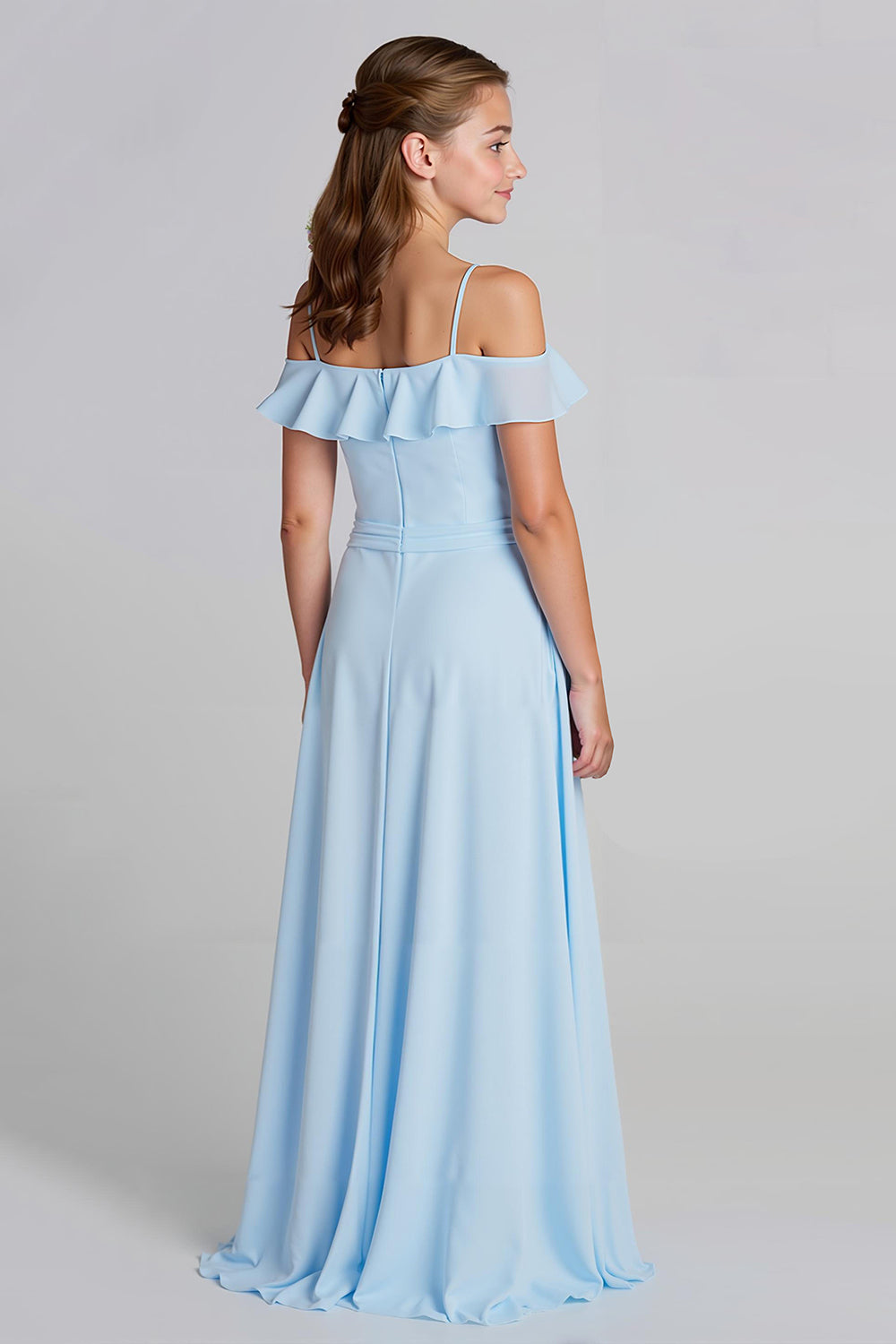 WEDTREND Women Sky Blue Junior Bridesmaid Dress Chiffon A Line Cold Shoulder Wedding Guest Dress WEDTREND Women Sky Blue Junior Bridesmaid Dress Chiffon A Line Cold Shoulder Wedding Guest Dress