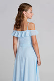 Sky Blue Chiffon A-Line Cold Shoulder Junior Bridesmaid Dress