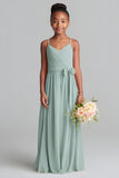 Matcha A-Line Spaghetti Straps Pleated Junior Bridesmaid Dress