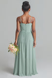 Matcha A-Line Spaghetti Straps Pleated Junior Bridesmaid Dress