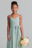 Matcha A-Line Spaghetti Straps Pleated Junior Bridesmaid Dress