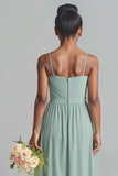 Matcha A-Line Spaghetti Straps Pleated Junior Bridesmaid Dress