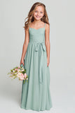 Matcha Spaghetti Straps Ruched A-Line Junior Bridesmaid Dress
