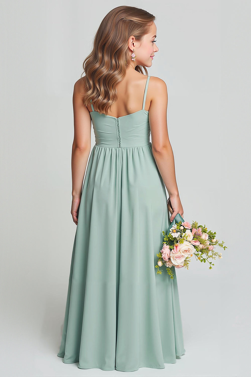 WEDTREND Women Matcha Chiffon Junior Bridesmaid Dress Spaghetti Straps Ruched A-Line Wedding Guest Dress WEDTREND Women Matcha Chiffon Junior Bridesmaid Dress Spaghetti Straps Ruched A-Line Wedding Guest Dress