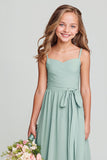 Matcha Spaghetti Straps Ruched A-Line Junior Bridesmaid Dress