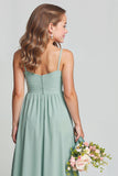 Matcha Spaghetti Straps Ruched A-Line Junior Bridesmaid Dress