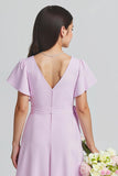 Purple A-Line Chiffon V-Neck Junior Bridesmaid Dress