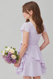 Purple Chiffon A-Line Short Junior Bridesmaid Dress with Bow