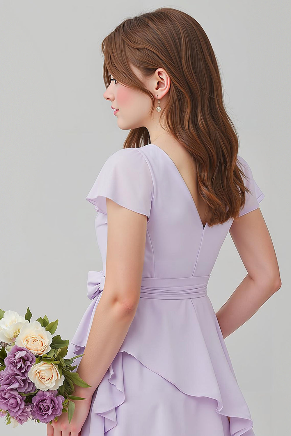 WEDTREND Women Purple Short Junior Bridesmaid Dress with Bow A-Line Ruffled Chiffon Wedding Guest Dress WEDTREND Women Purple Short Junior Bridesmaid Dress with Bow A-Line Ruffled Chiffon Wedding Guest Dress