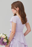 Purple Chiffon A-Line Short Junior Bridesmaid Dress with Bow