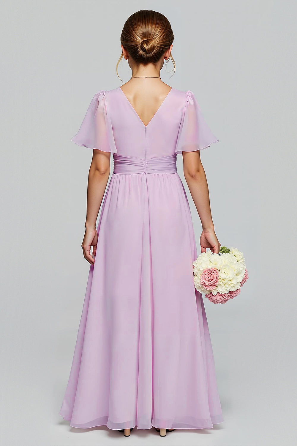 WEDTREND Women Purple Long Junior Bridesmaid Dress A-Line Chiffon V-Neck Ruffled Wedding Guest Dress WEDTREND Women Purple Long Junior Bridesmaid Dress A-Line Chiffon V-Neck Ruffled Wedding Guest Dress