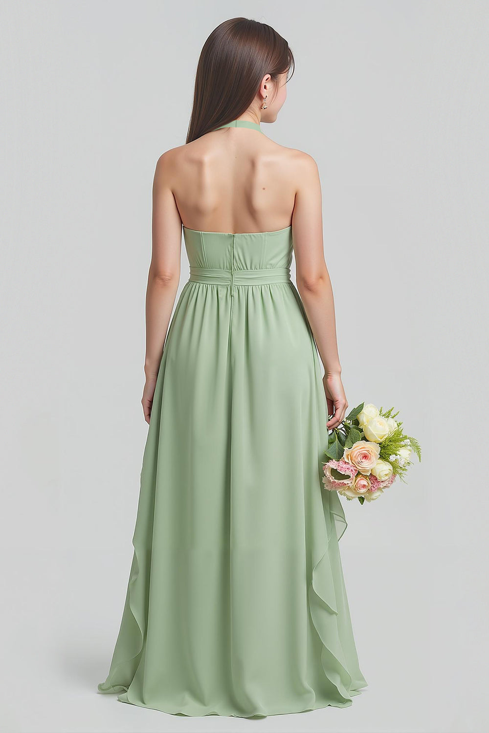 WEDTREND Women Halter Sage Green Junior Bridesmaid Dress with Ruffles A-Line Chiffon Wedding Guest Dress WEDTREND Women Halter Sage Green Junior Bridesmaid Dress with Ruffles A-Line Chiffon Wedding Guest Dress