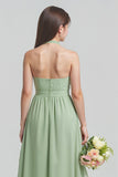 Sage Green Halter A-Line Chiffon Long Junior Bridesmaid Dress with Ruffles