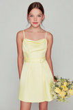 Daffodil Yellow Spaghetti Straps A-Line Short Junior Bridesmaid Dress