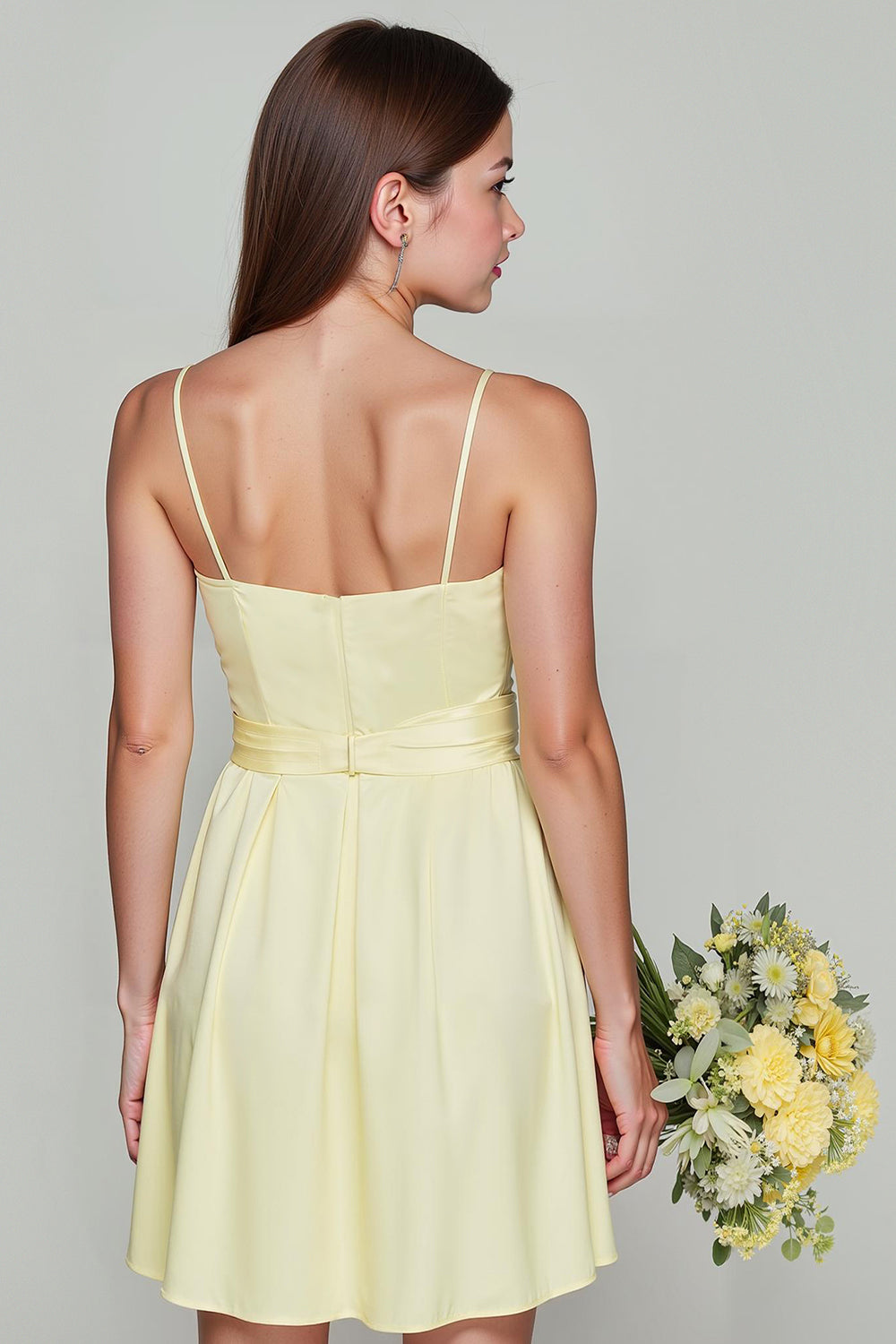 WEDTREND Women Daffodil Yellow Short Junior Bridesmaid Dress Spaghetti Straps A-Line Wedding Guest Dress WEDTREND Women Daffodil Yellow Short Junior Bridesmaid Dress Spaghetti Straps A-Line Wedding Guest Dress
