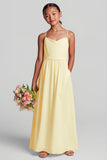 Daffodil Yellow A Line Chiffon Spaghetti Straps Junior Bridesmaid Dress