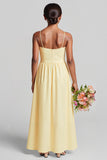 Daffodil Yellow A Line Chiffon Spaghetti Straps Junior Bridesmaid Dress