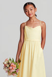 Daffodil Yellow A Line Chiffon Spaghetti Straps Junior Bridesmaid Dress