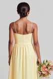 Daffodil Yellow A Line Chiffon Spaghetti Straps Junior Bridesmaid Dress