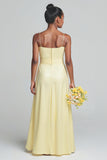 Daffodil Yellow Satin Spaghetti Straps Cowl Neck Long Junior Bridesmaid Dress