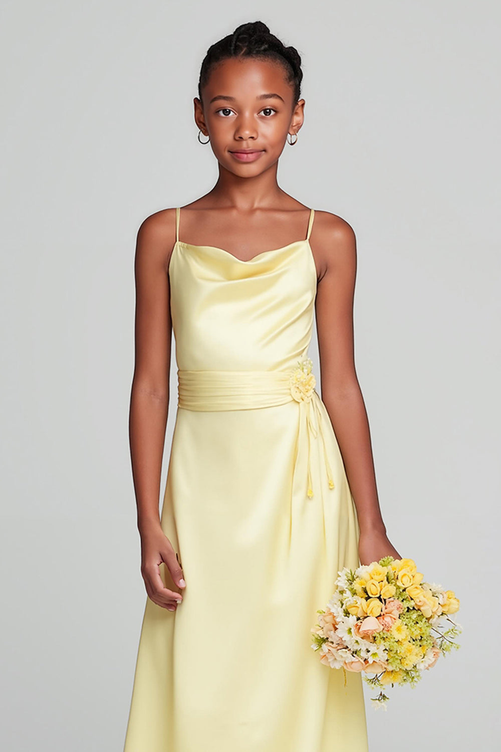 yellow junior bridesmaid dresses WEDTREND Women Sunshine Daffodil Yellow Junior Bridesmaid Dress A-Line Spaghetti Straps Ruched Satin Wedding Guest Dress, Daffodil / J8