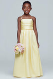 Sunshine Daffodil Yellow A Line Spaghetti Straps Ruched Junior Bridesmaid Dress
