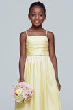 Sunshine Daffodil Yellow A Line Spaghetti Straps Ruched Junior Bridesmaid Dress