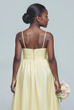 Sunshine Daffodil Yellow A Line Spaghetti Straps Ruched Junior Bridesmaid Dress