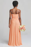 Sunset Chiffon Spaghetti Straps Long Junior Bridesmaid Dress