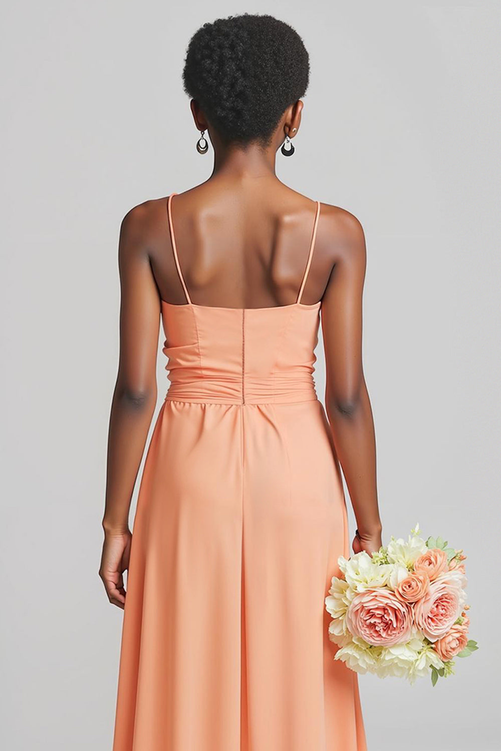 WEDTREND Women Sunset Long Junior Bridesmaid Dress Spaghetti Straps Chiffon Wedding Guest Dress, Sunset / J6
