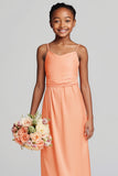 Sunset Spaghetti Straps Satin Pleated Long Junior Bridesmaid Dress