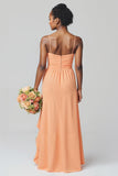 Sunset Sheath Spaghetti Straps Long Junior Bridesmaid Dress with Ruffles