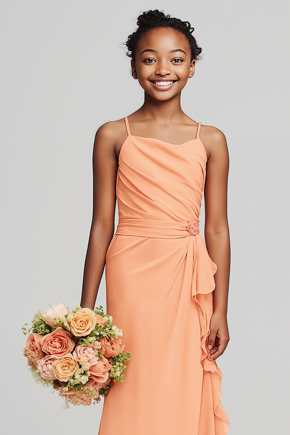 WEDTREND Women Sunset Sheath Junior Bridesmaid Dress with Ruffles Spaghetti Straps Chiffon Long Wedding Guest Dress WEDTREND Women Sunset Sheath Junior Bridesmaid Dress with Ruffles Spaghetti Straps Chiffon Long Wedding Guest Dress